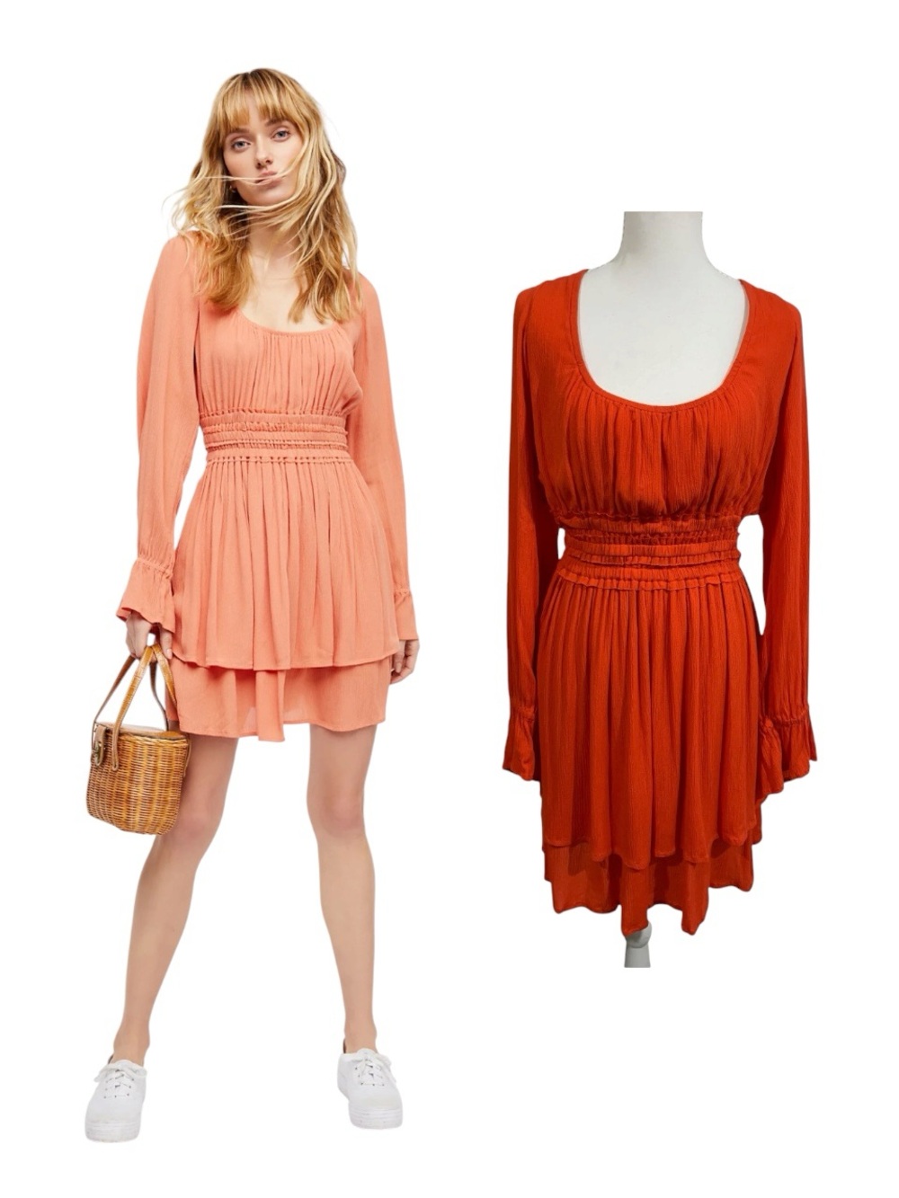 Free People Much Ado Mini Dress Orange Smocked Backless European Summer M